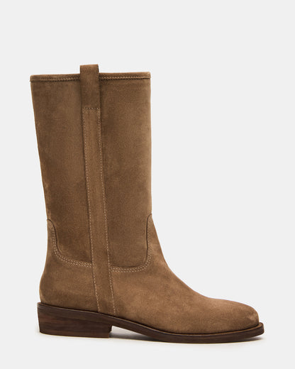 DUNSTER Chestnut Suede Wood Bottom Women's Boot | Steve Madden