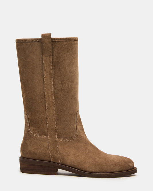 DUNSTER Chestnut Suede Wood Bottom Women's Boot | Steve Madden