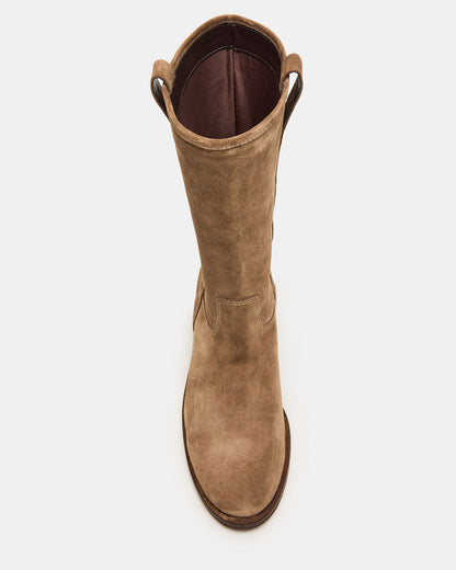 DUNSTER Chestnut Suede Wood Bottom Women's Boot | Steve Madden