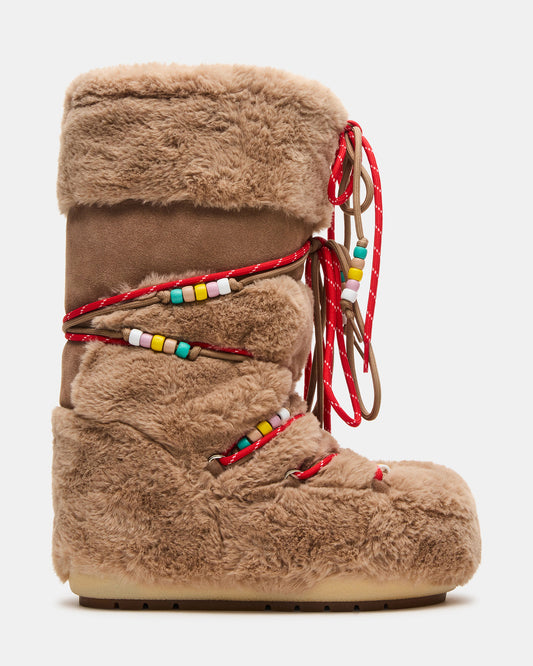 MOUSSE Taupe Faux Fur Lace-Up Chunky Women's Boot | Steve Madden
