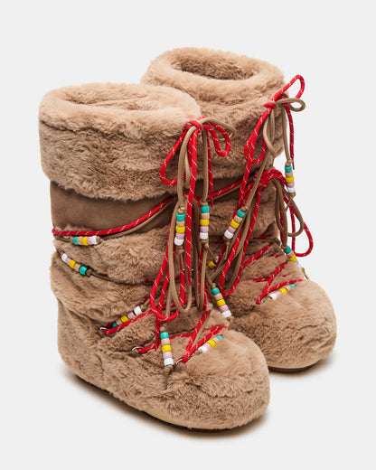MOUSSE Taupe Faux Fur Lace-Up Chunky Women's Boot | Steve Madden