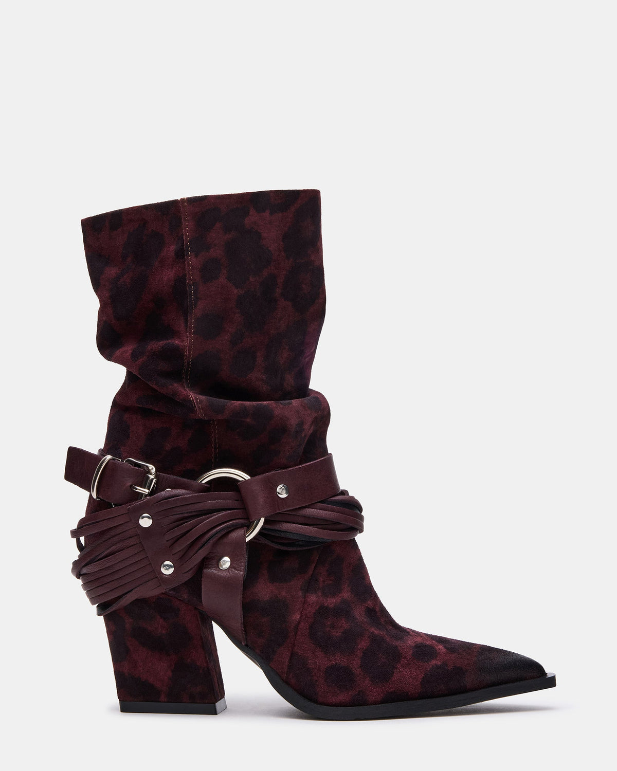 LAUPER Red Leopard Pointed-Toe Heeled Buckle Women's Ankle Boot | Steve Madden