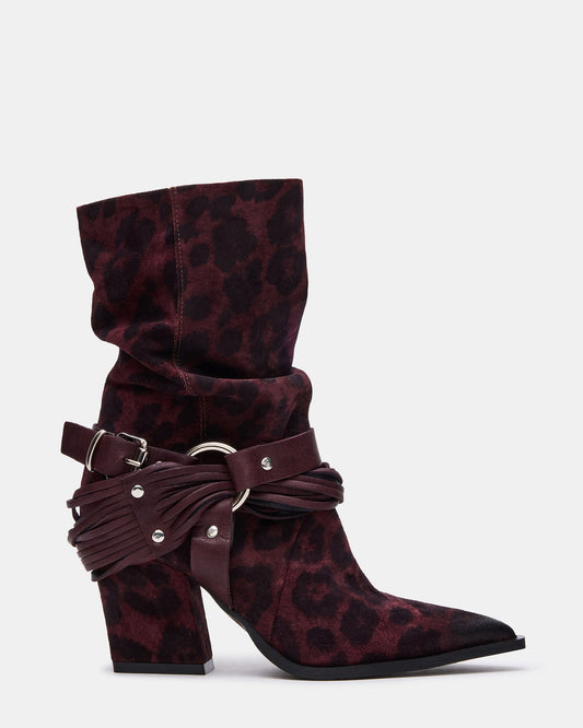LAUPER Red Leopard Pointed-Toe Heeled Buckle Women's Ankle Boot | Steve Madden