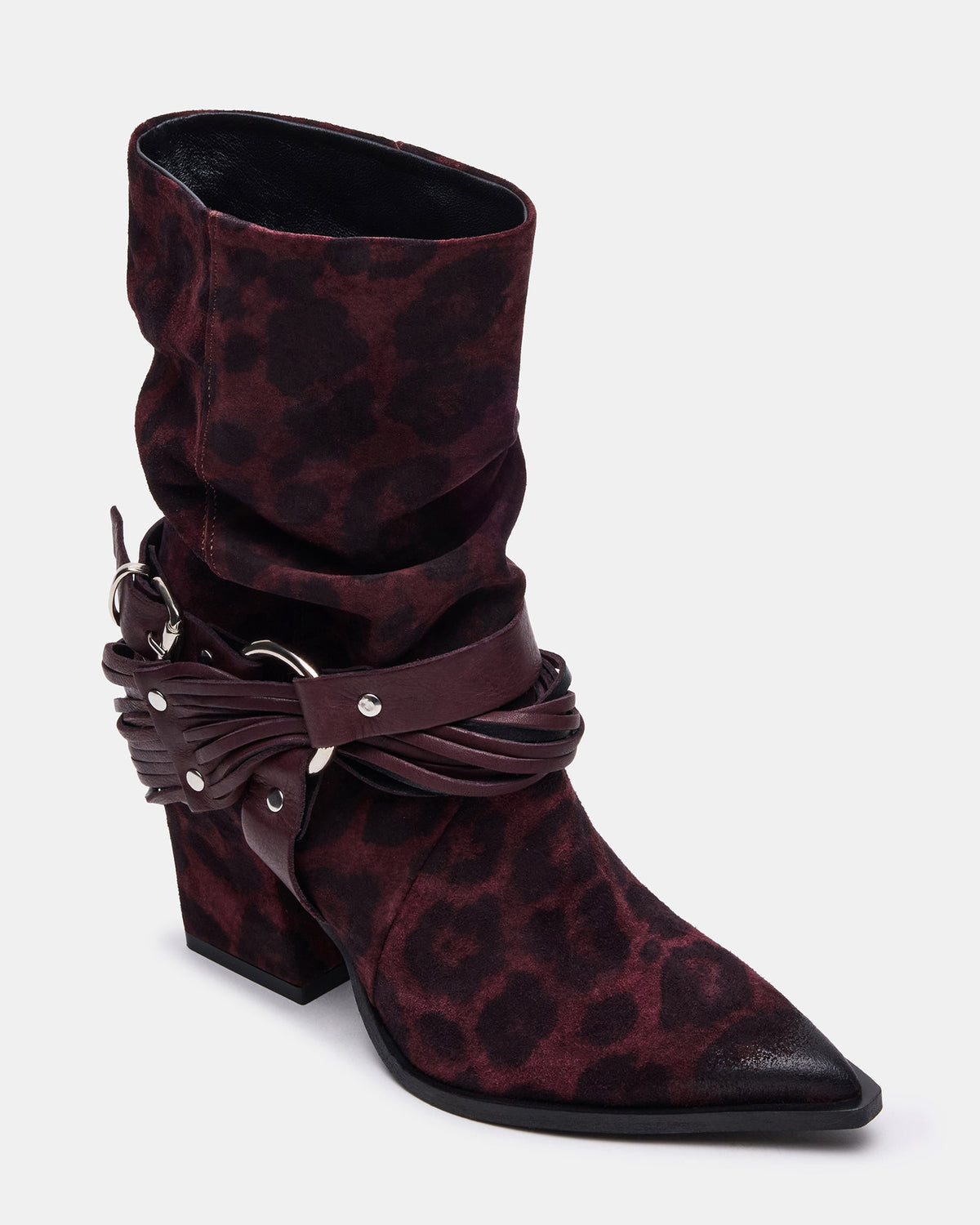 LAUPER Red Leopard Pointed-Toe Heeled Buckle Women's Ankle Boot | Steve Madden