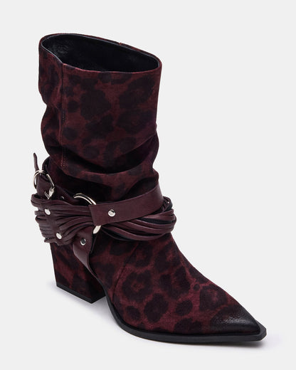 LAUPER Red Leopard Pointed-Toe Heeled Buckle Women's Ankle Boot | Steve Madden