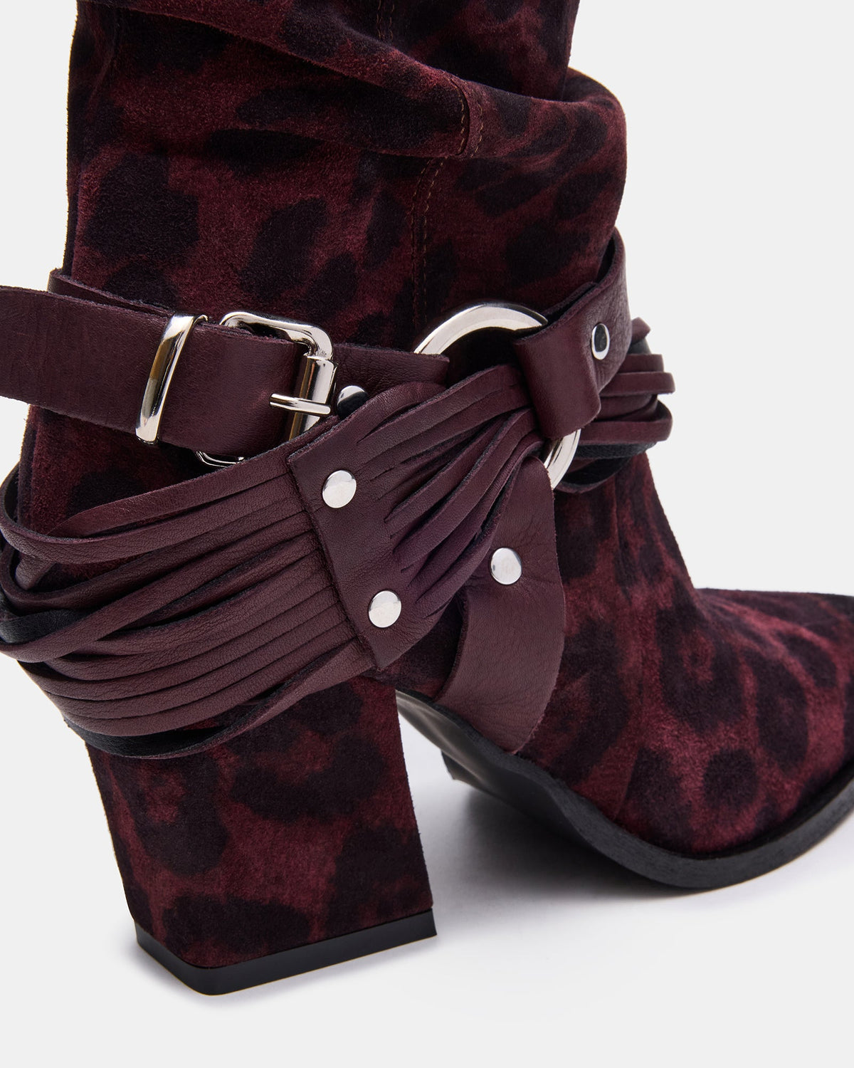 LAUPER Red Leopard Pointed-Toe Heeled Buckle Women's Ankle Boot | Steve Madden