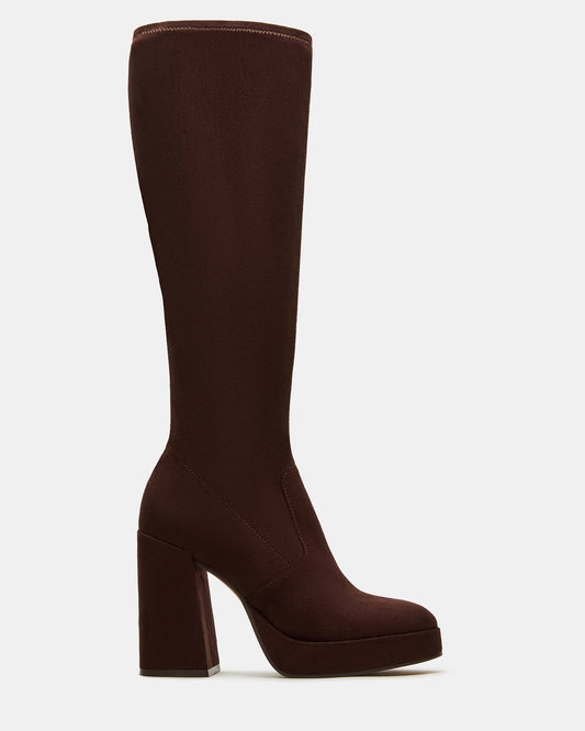 TWAIN Brown Knee-High Block Heel Women's Boot | Steve Madden