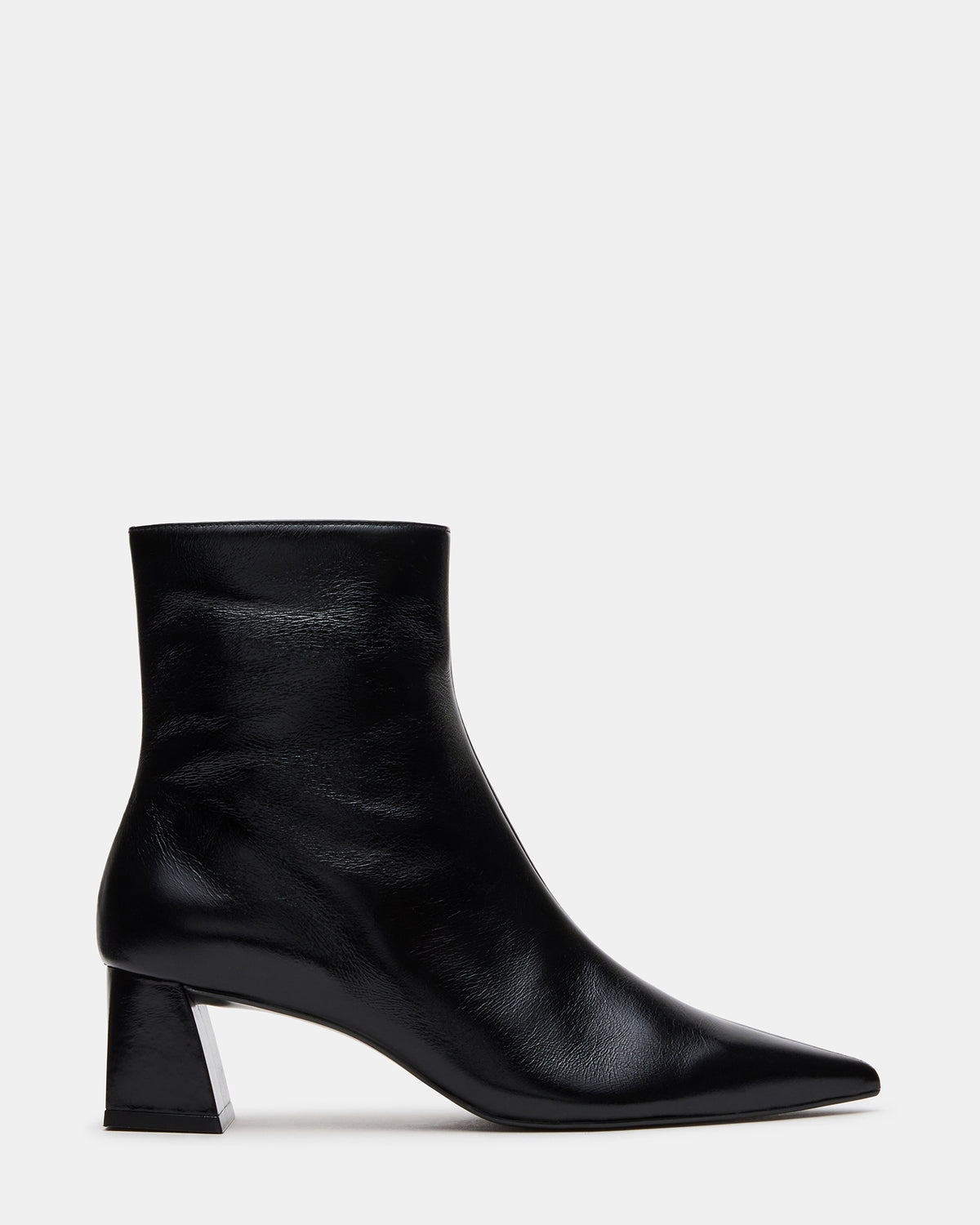 ASHLI Black Leather Pointed-Toe Block Heel Women's Ankle Boot | Steve Madden