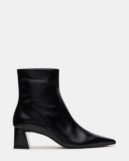 ASHLI Black Leather Pointed-Toe Block Heel Women's Ankle Boot | Steve Madden