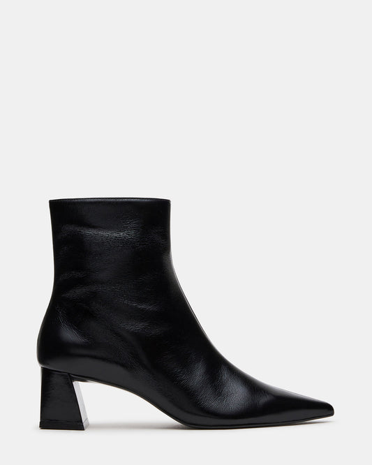 ASHLI Black Leather Pointed-Toe Block Heel Women's Ankle Boot | Steve Madden