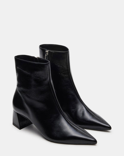 ASHLI Black Leather Pointed-Toe Block Heel Women's Ankle Boot | Steve Madden