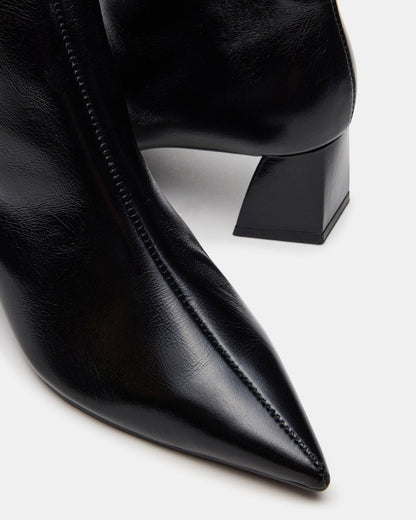 ASHLI Black Leather Pointed-Toe Block Heel Women's Ankle Boot | Steve Madden