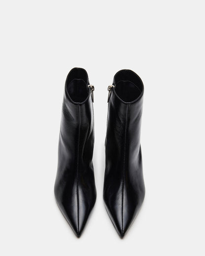 ASHLI Black Leather Pointed-Toe Block Heel Women's Ankle Boot | Steve Madden
