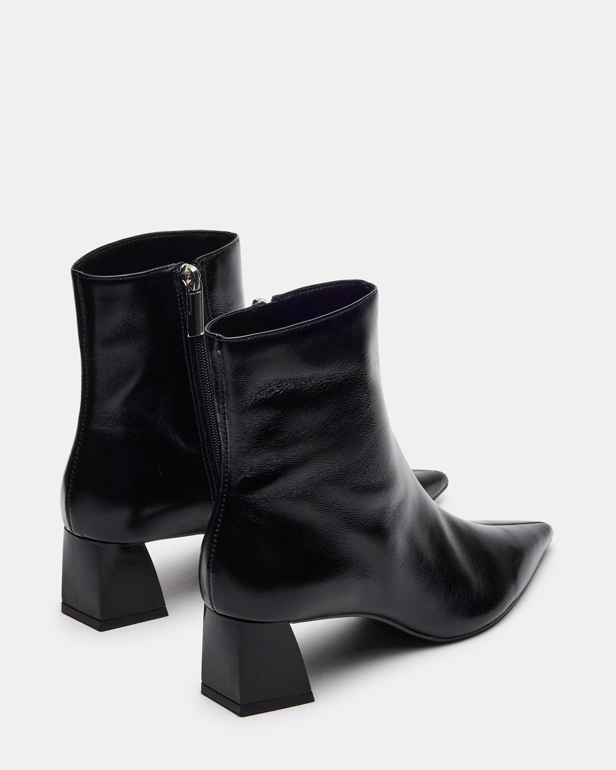 ASHLI Black Leather Pointed-Toe Block Heel Women's Ankle Boot | Steve Madden