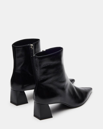 ASHLI Black Leather Pointed-Toe Block Heel Women's Ankle Boot | Steve Madden