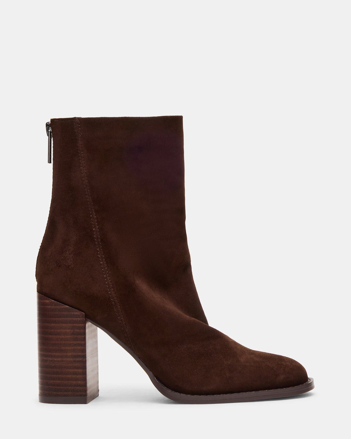 OBSESSION Chocolate Brown Suede Rounded Toe Block Heel Women's Ankle Boot | Steve Madden