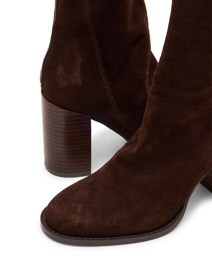OBSESSION Chocolate Brown Suede Rounded Toe Block Heel Women's Ankle Boot | Steve Madden