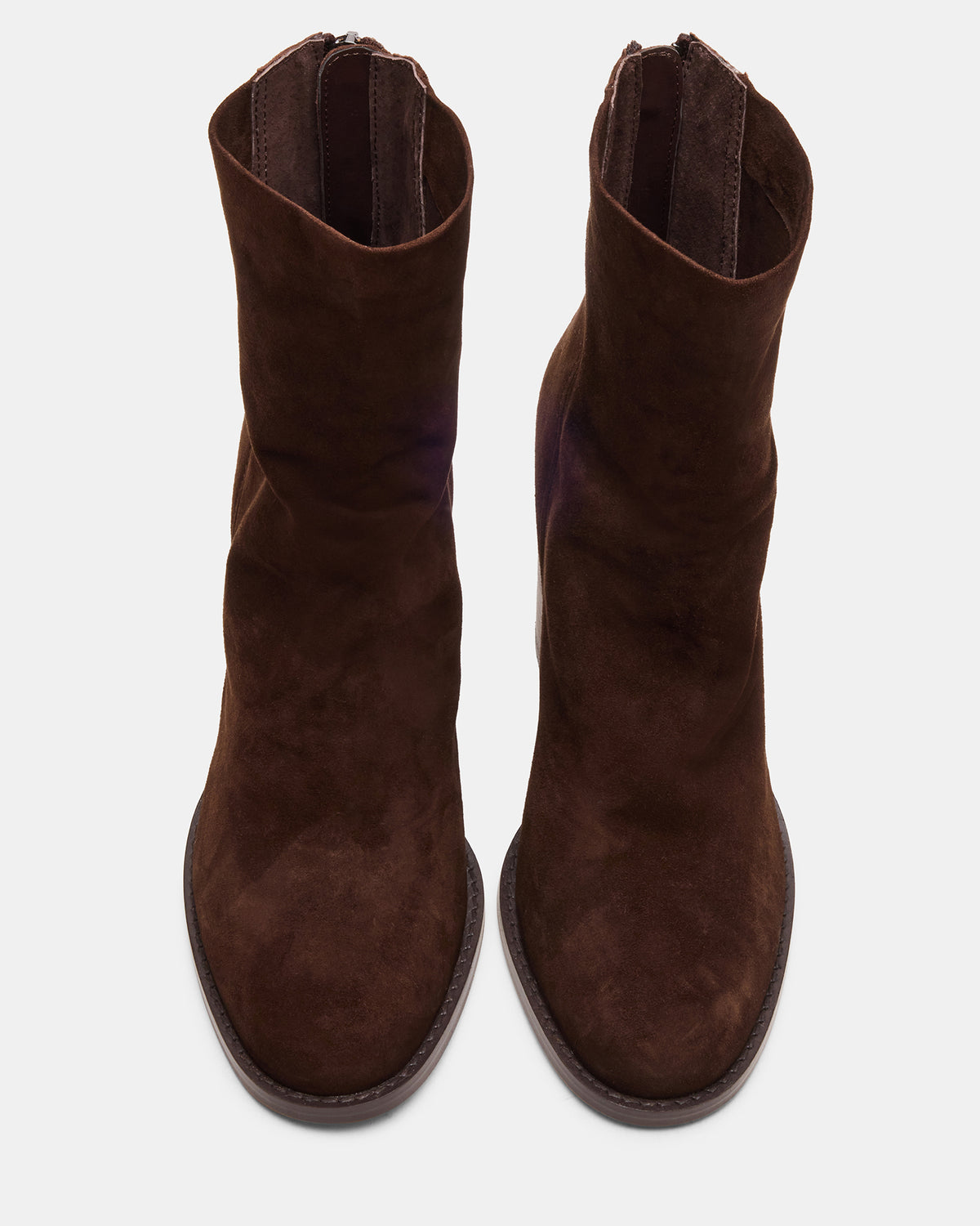 OBSESSION Chocolate Brown Suede Rounded Toe Block Heel Women's Ankle Boot | Steve Madden