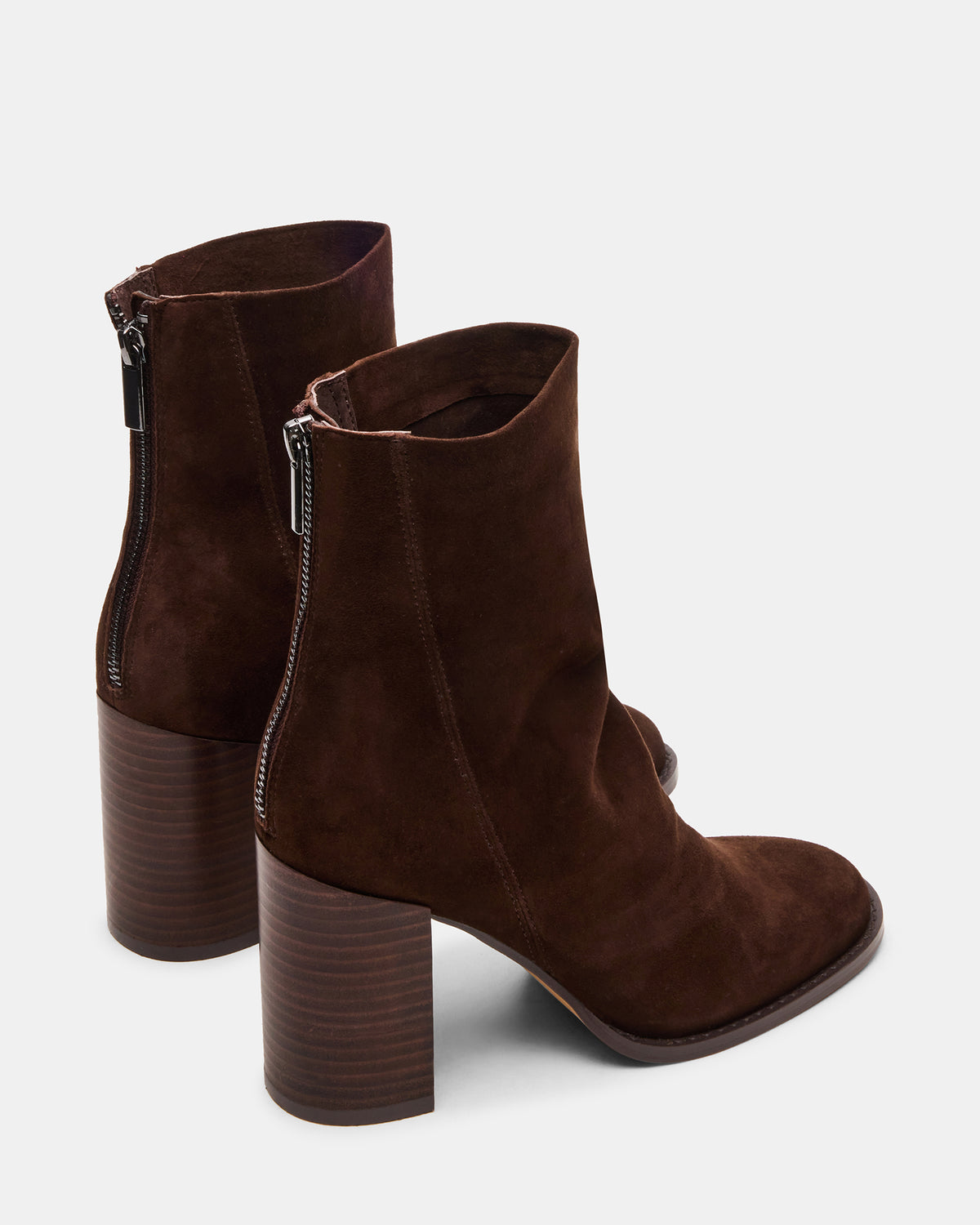OBSESSION Chocolate Brown Suede Rounded Toe Block Heel Women's Ankle Boot | Steve Madden