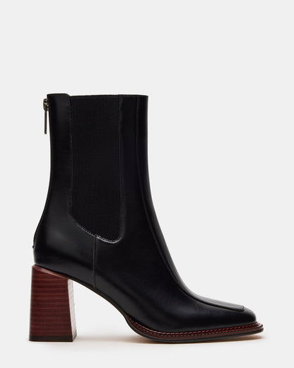 DOWNTOWN Black Leather Chelsea Block Heel Ankle Boot | Women's Booties | Steve Madden