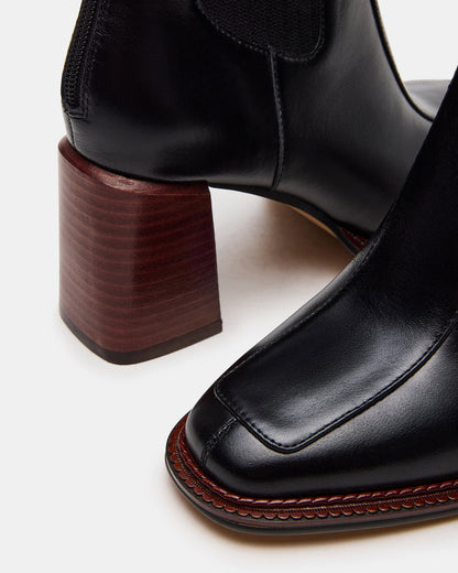 DOWNTOWN Black Leather Chelsea Block Heel Ankle Boot | Women's Booties | Steve Madden