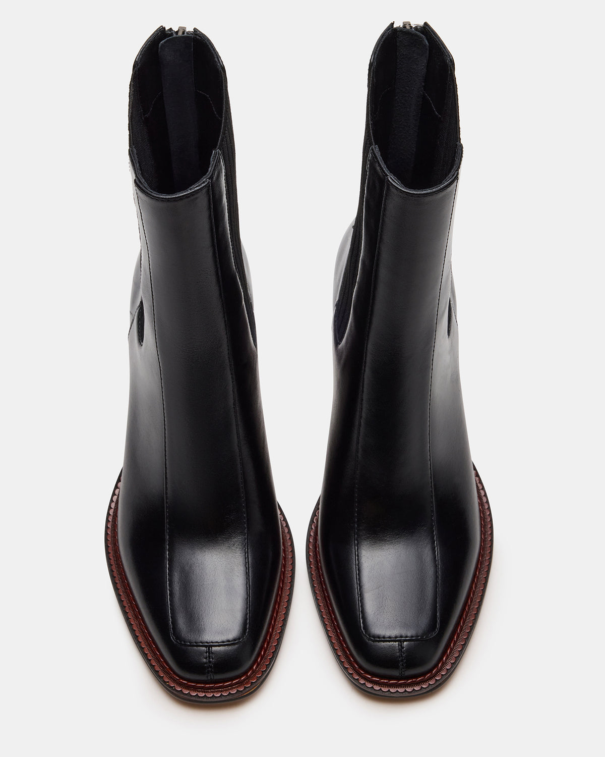 DOWNTOWN Black Leather Chelsea Block Heel Ankle Boot | Women's Booties | Steve Madden
