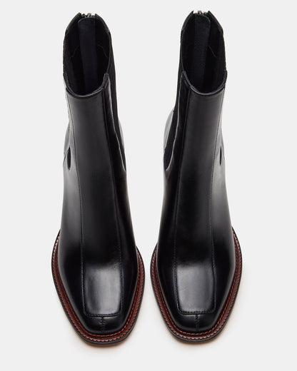 DOWNTOWN Black Leather Chelsea Block Heel Ankle Boot | Women's Booties | Steve Madden