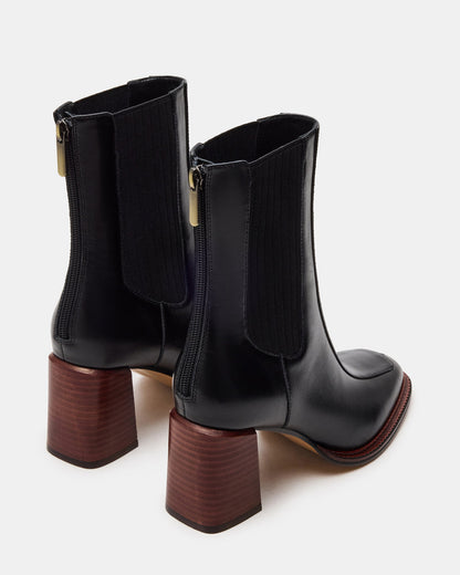 DOWNTOWN Black Leather Chelsea Block Heel Ankle Boot | Women's Booties | Steve Madden