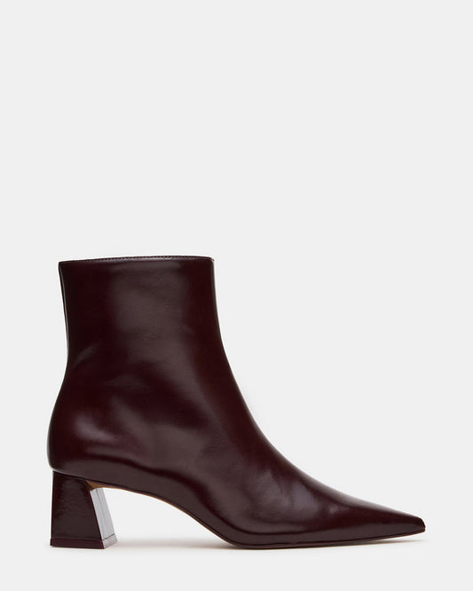 ASHLI Wine Leather Pointed-Toe Block Heel Women's Ankle Boot | Steve Madden