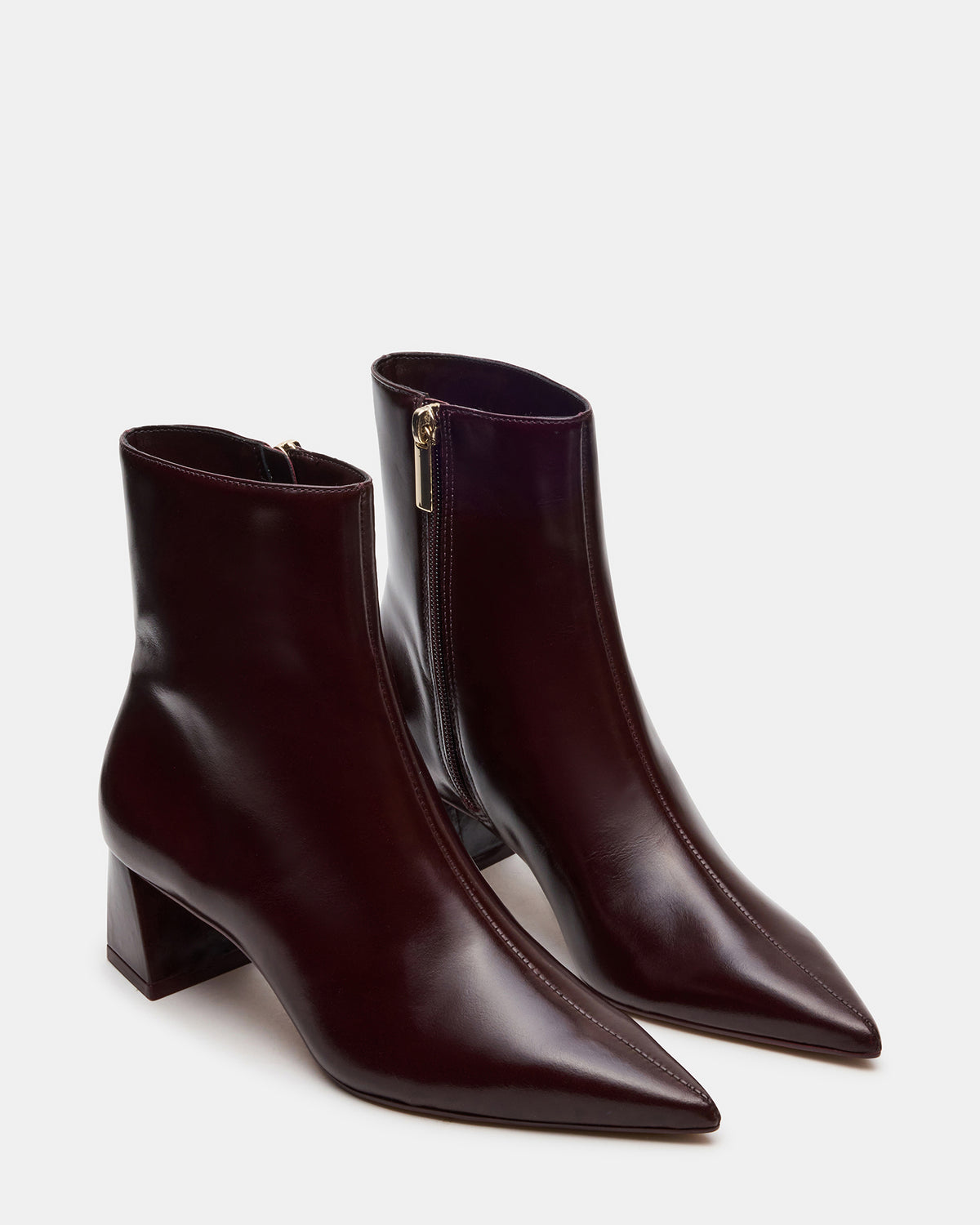 ASHLI Wine Leather Pointed-Toe Block Heel Women's Ankle Boot | Steve Madden