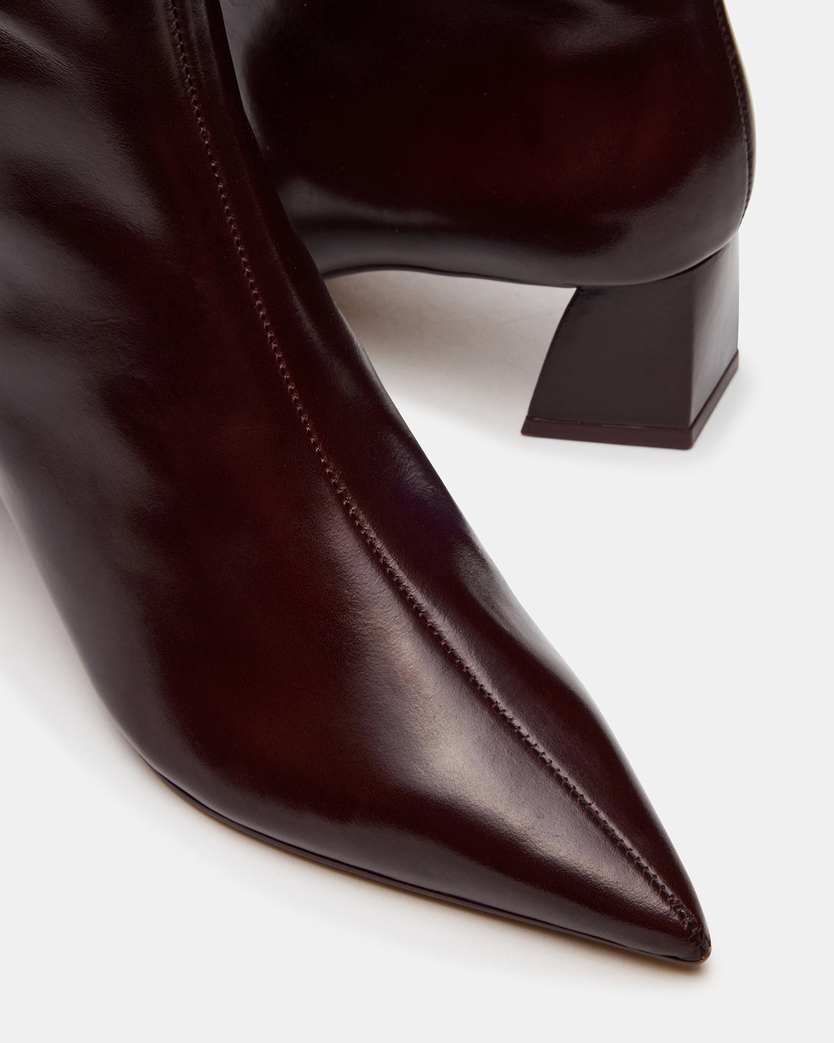 ASHLI Wine Leather Pointed-Toe Block Heel Women's Ankle Boot | Steve Madden