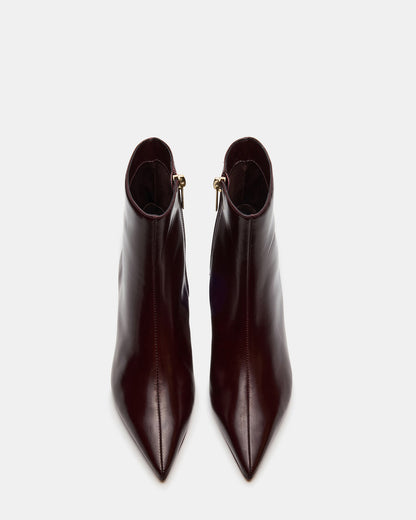 ASHLI Wine Leather Pointed-Toe Block Heel Women's Ankle Boot | Steve Madden