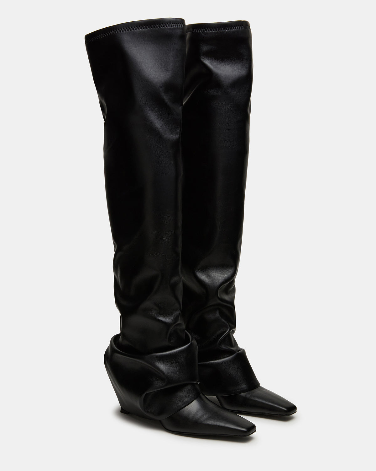 TATIANA Black Square Toe Cuffed Knee-High Women's Boot | Steve Madden