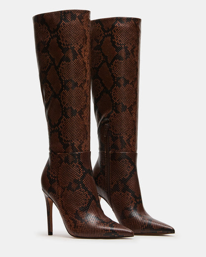 NITRO Brown Snake Pointed-Toe Stiletto Heel Knee-High Women's Boots | Steve Madden