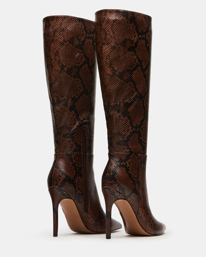NITRO Brown Snake Pointed-Toe Stiletto Heel Knee-High Women's Boots | Steve Madden
