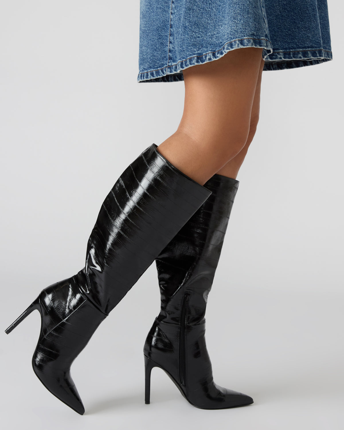 NITRO Brown Snake Pointed-Toe Stiletto Heel Knee-High Women's Boots | Steve Madden