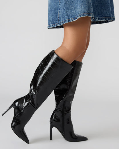 NITRO Brown Snake Pointed-Toe Stiletto Heel Knee-High Women's Boots | Steve Madden