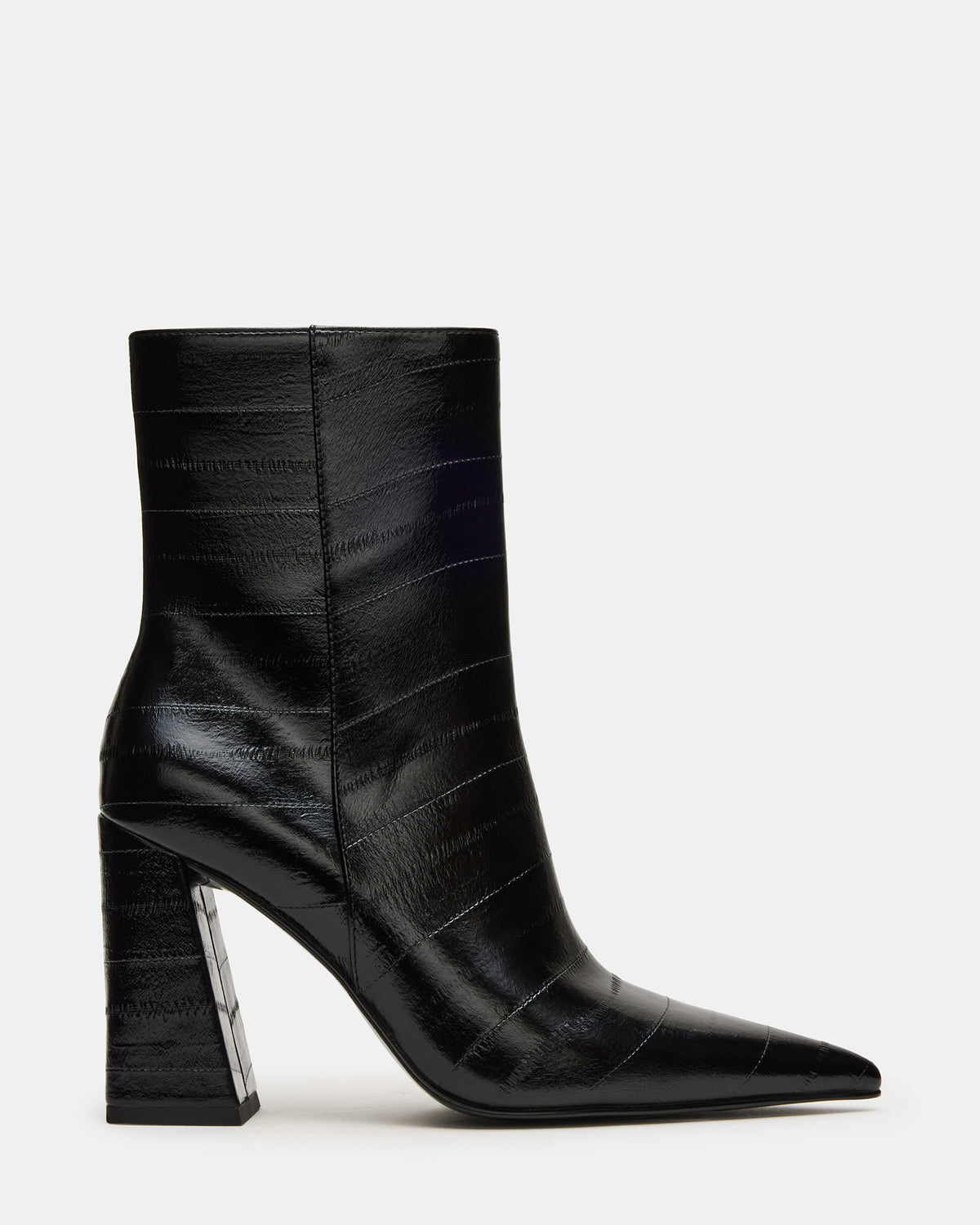 AUDREANA Black Eel Pointed-Toe Block Heel Women's Ankle Boot | Steve Madden