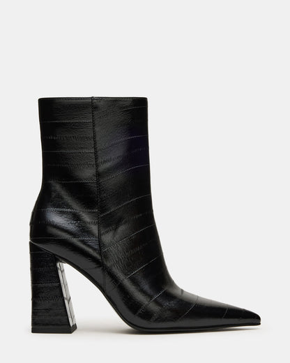 AUDREANA Black Eel Pointed-Toe Block Heel Women's Ankle Boot | Steve Madden