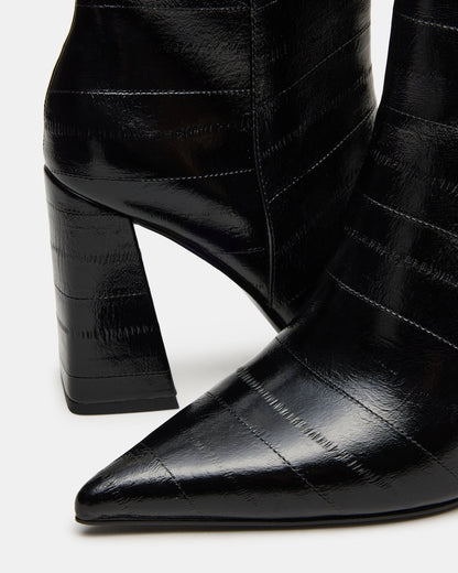 AUDREANA Black Eel Pointed-Toe Block Heel Women's Ankle Boot | Steve Madden