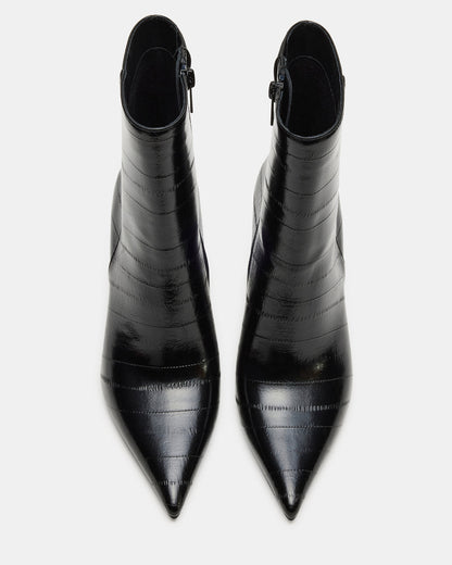 AUDREANA Black Eel Pointed-Toe Block Heel Women's Ankle Boot | Steve Madden