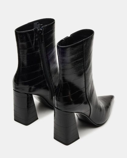 AUDREANA Black Eel Pointed-Toe Block Heel Women's Ankle Boot | Steve Madden