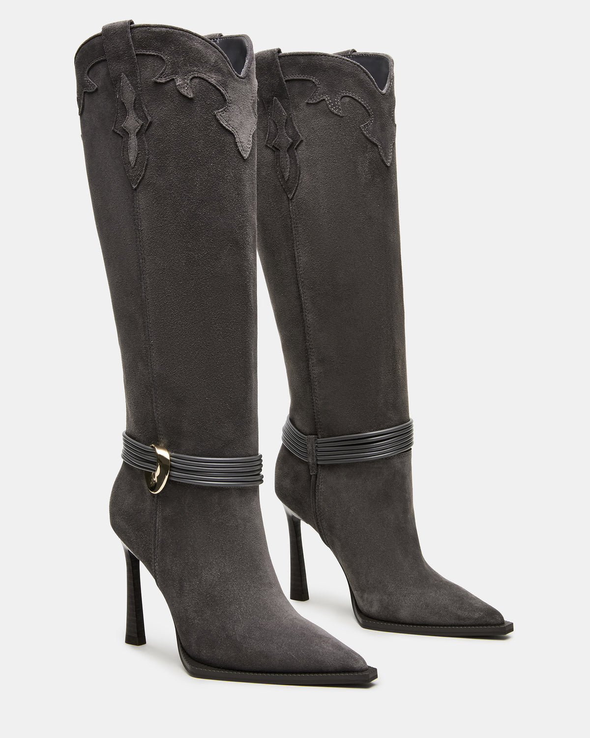 KYNDALL Grey Suede Pointed-Toe Stiletto Heeled Knee-High Women's Boot | Steve Madden