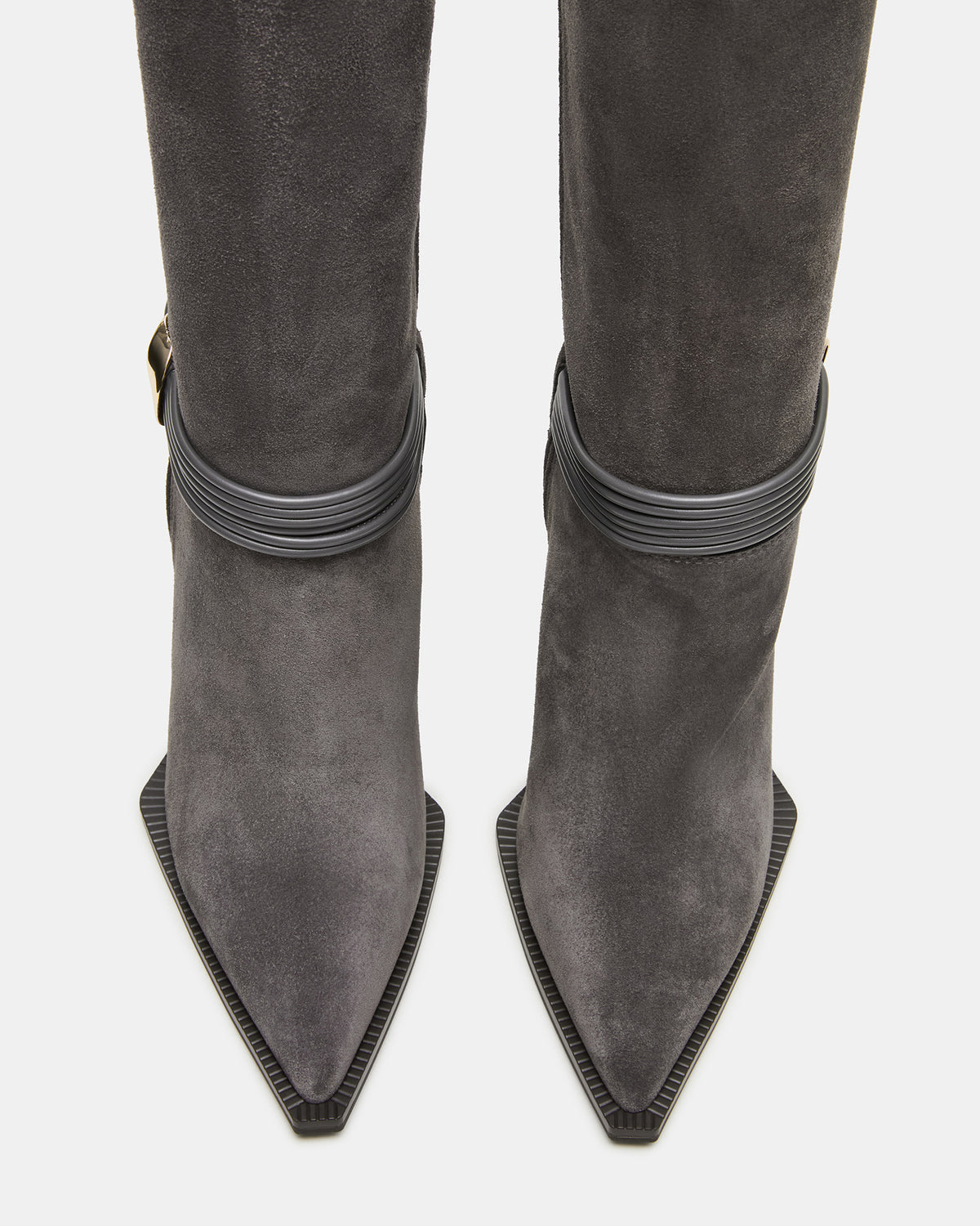KYNDALL Grey Suede Pointed-Toe Stiletto Heeled Knee-High Women's Boot | Steve Madden