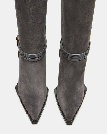 KYNDALL Grey Suede Pointed-Toe Stiletto Heeled Knee-High Women's Boot | Steve Madden