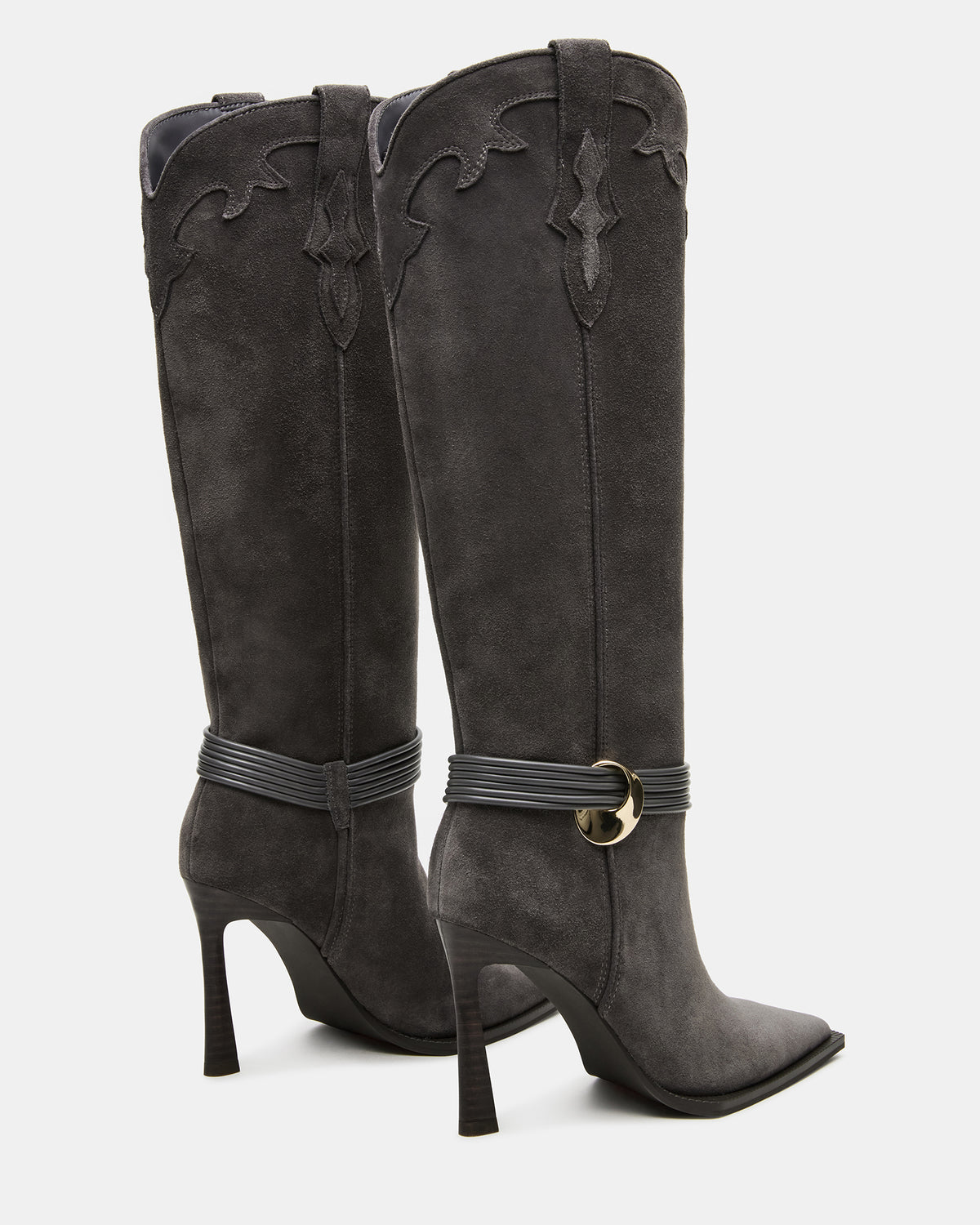 KYNDALL Grey Suede Pointed-Toe Stiletto Heeled Knee-High Women's Boot | Steve Madden