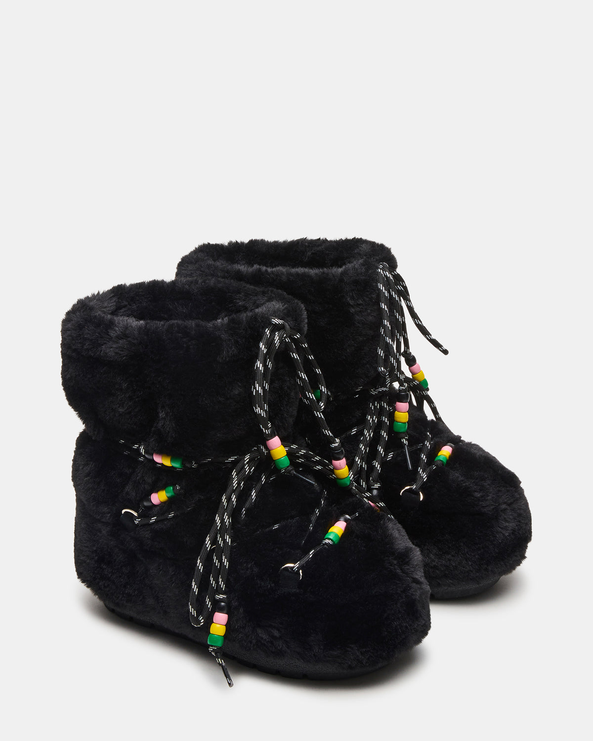 MIRO Black Faux Fur Chunky Lace-Up Women's Bootie | Steve Madden