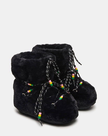 MIRO Black Faux Fur Chunky Lace-Up Women's Bootie | Steve Madden