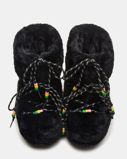 MIRO Black Faux Fur Chunky Lace-Up Women's Bootie | Steve Madden