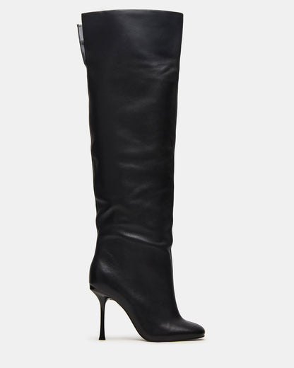 ALLURING Black Leather Over-The-Knee Square-Toe Heeled Women's Boot | Steve Madden
